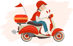 a good looking delivery man on a bike