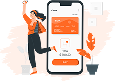 an excited lady with a happy transation on her phone